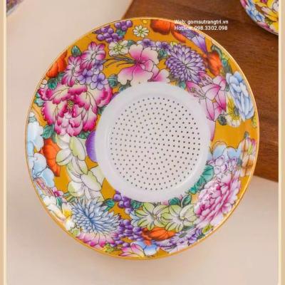 BỘ ẤM CHÉN BÁCH HOA VIỀN VÀNG CAO CẤP